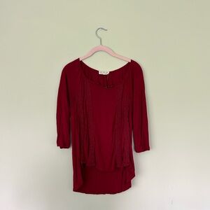 Pink Rose v-neck long-sleeve red top. Size Medium